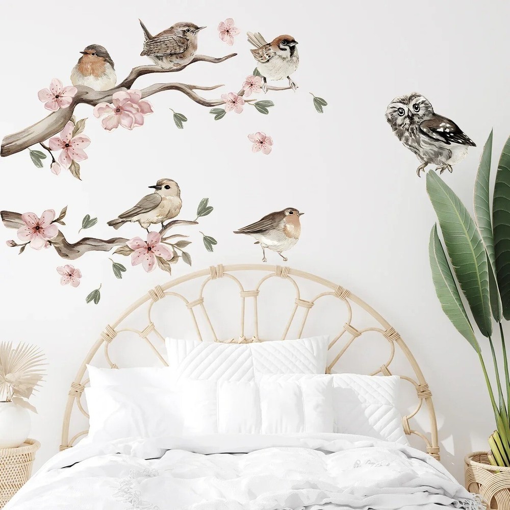 Removable Floral Tree Branch Decal with Birds Wall Sticker Vinyl Home Decor  