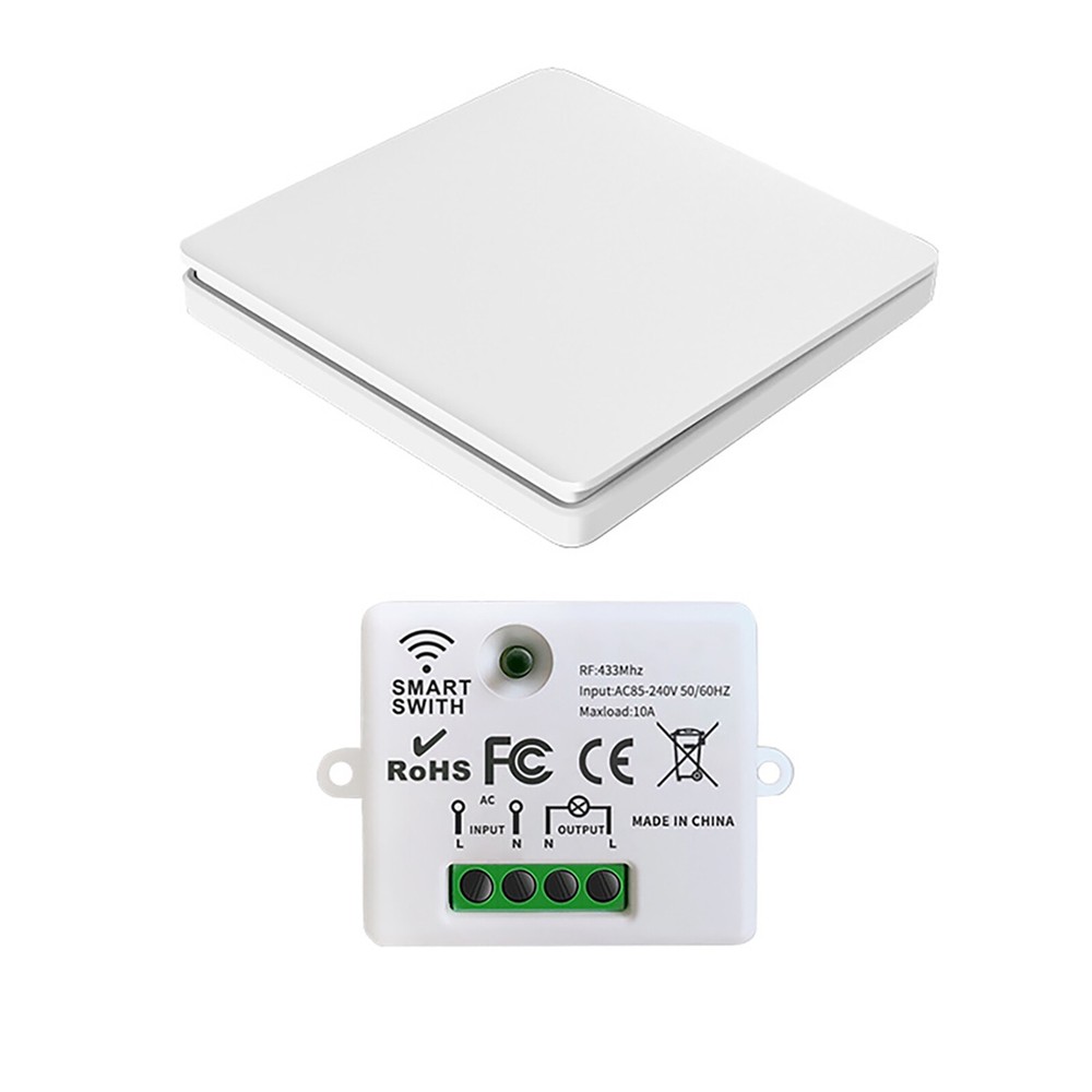 White 433MHz Wireless Remote Control Kinetic Self-powered Wall Light Switch