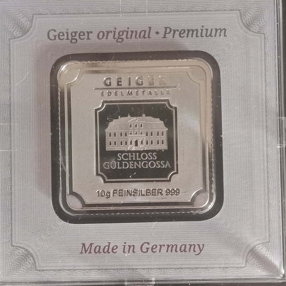 Geiger Edelmetalle 10g Gram 999 Fine Silver Square Bar in Plastic Assay Capsule