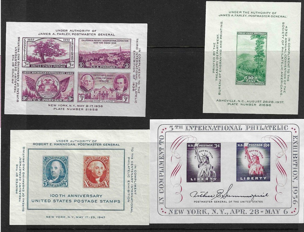 USA SC # 778, 797, 948, 1075 Souvenir Sheets . Mint Hinged