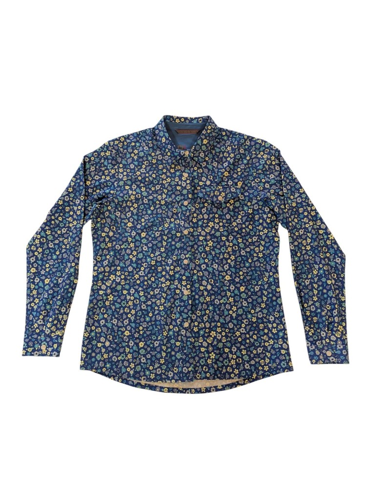 NWOT STIO Size L Womens Blue Floral Stretch Shirt Mountain Life Style