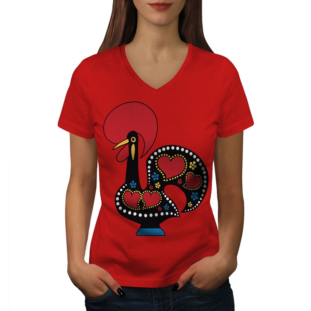 Wellcoda Traditional Art Colorful Animal Womens V-Neck T-shirt