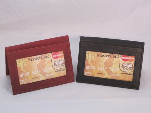 CREDIT CARD OUTSIDE ID HOLDER WALLET SET OF 2 SMALL SLIM BLACK BROWN NEW-image