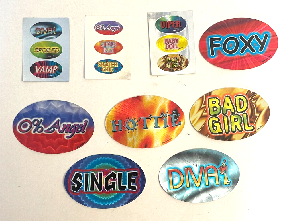 Lot of 9 New Y2K Vending Machine TwoFish Design Funny Phrases Sticker Ovals #2