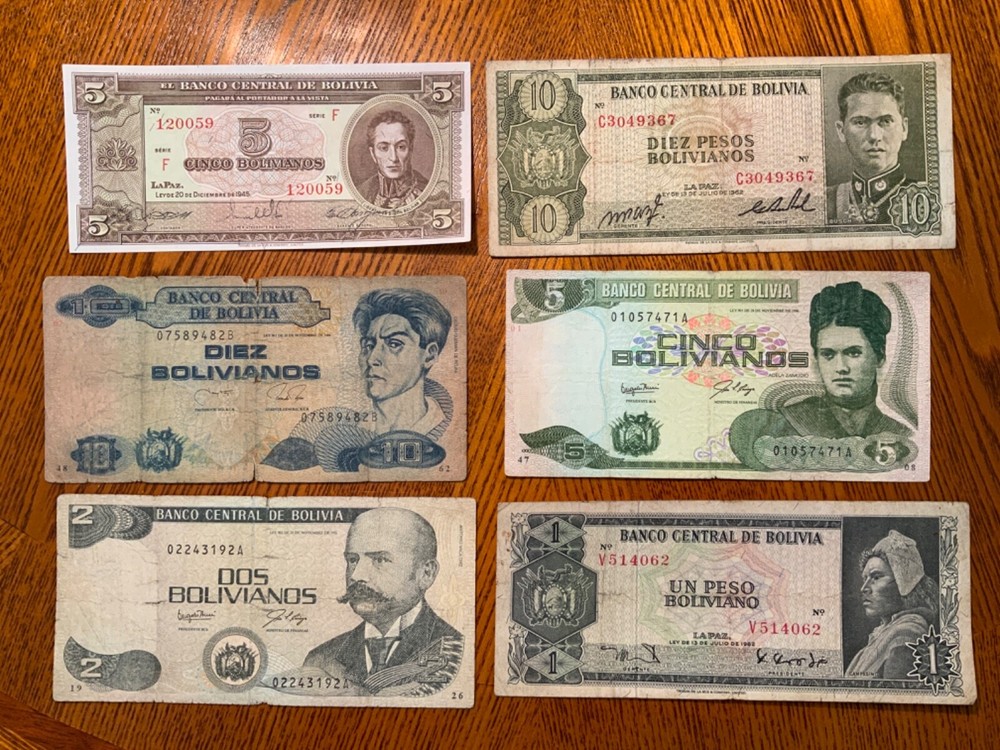 Vintage Banknote lot from Bolivia.