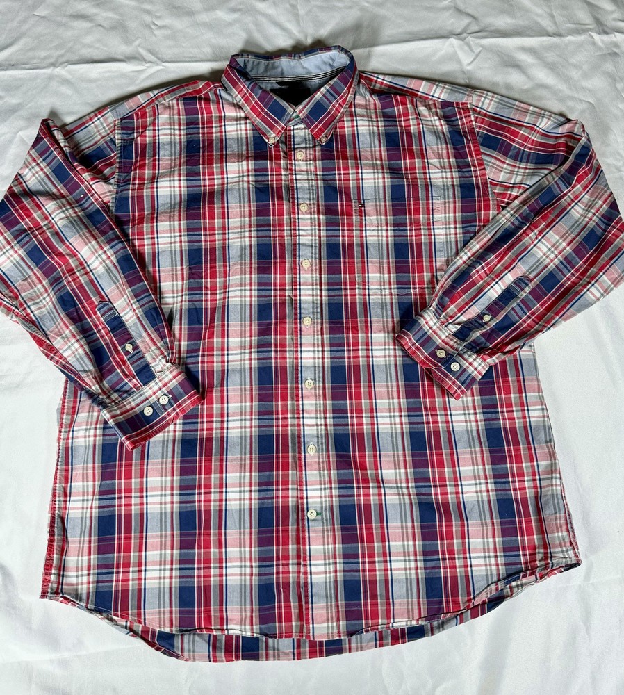 Tommy Hilfiger Men's XXL Plaid Button Down Long Sleeve Vintage Shirt