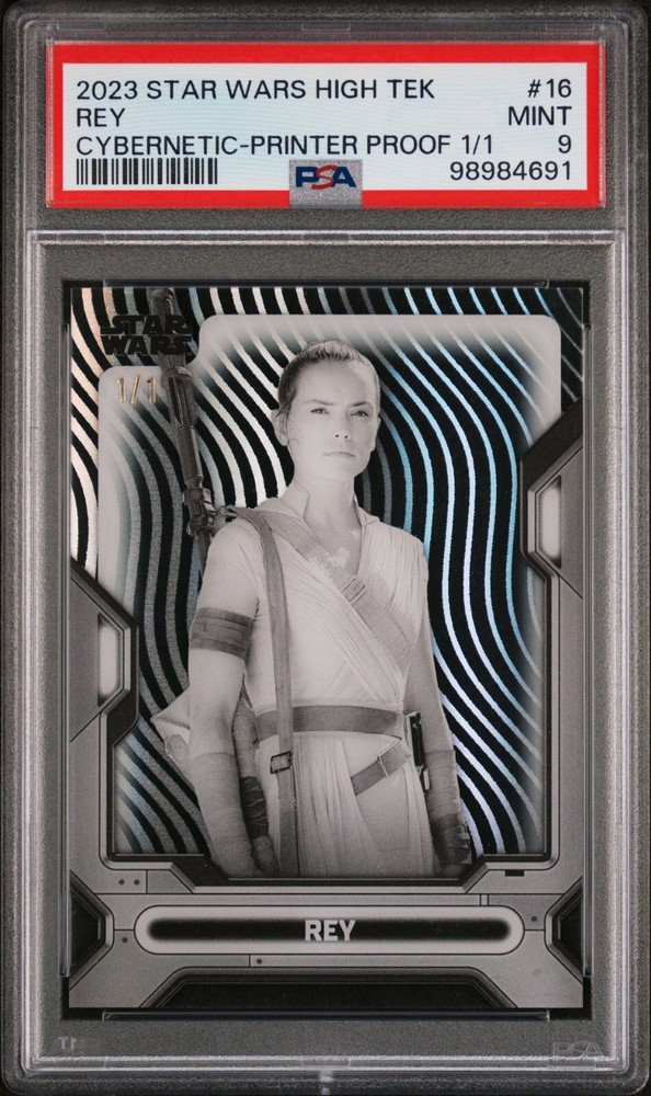 1of1 2023 Topps Star Wars High Tek Cybernetic-Printer Proof 1/1  Rey PSA Graded