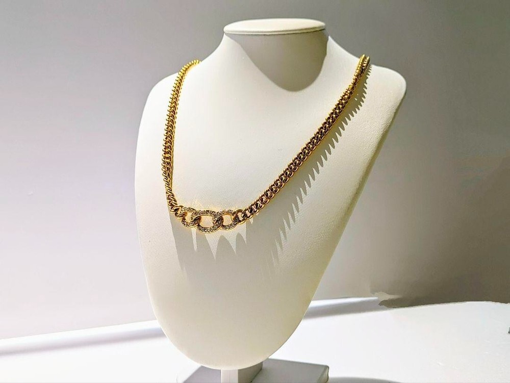 Dior Kihei Rhinestone Necklace Gold Top Pre-Owned Womens Jewelry