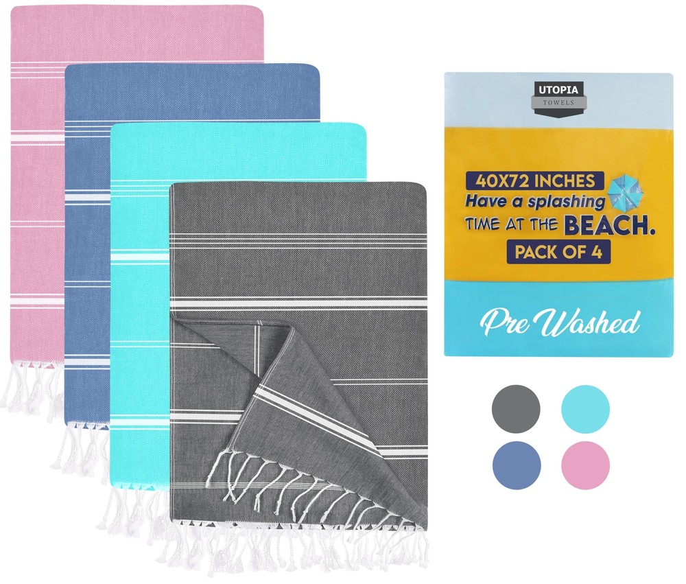 Oversized Cotton Turkish Beach Towels 4-Pack 40x72