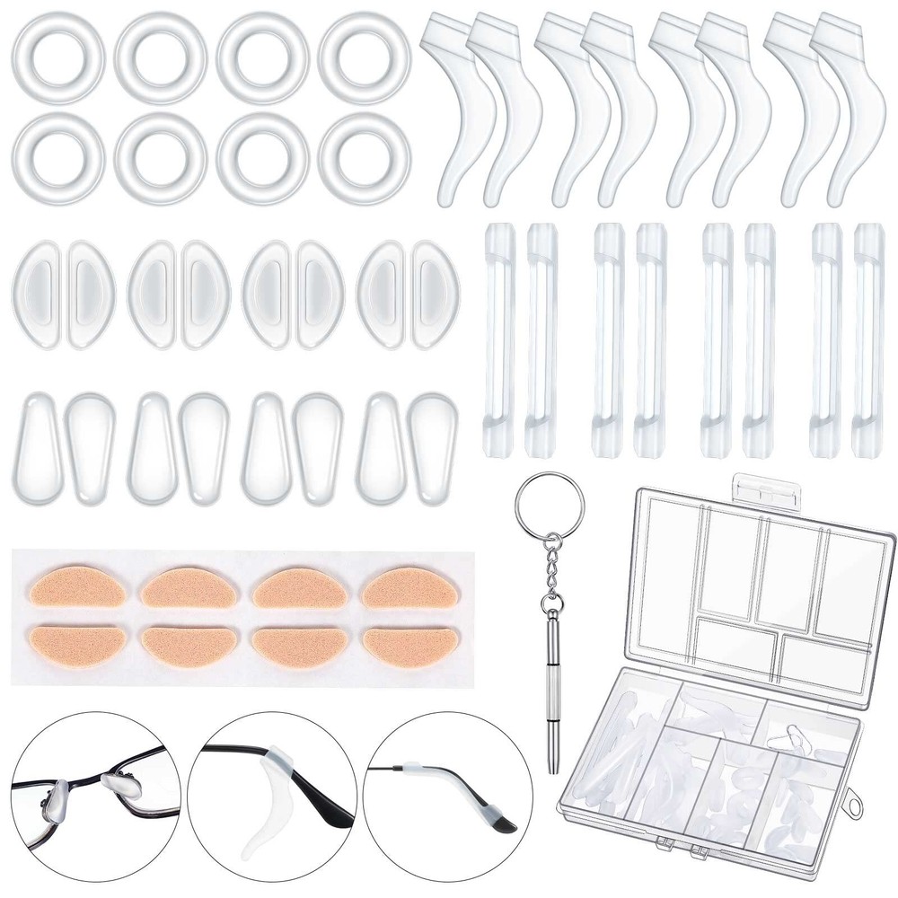 50 Pcs Eyeglass Retainers with 12 Anti-Slip Nose Pads for Secure Comfortable Fit