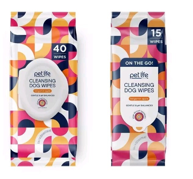 (2 Set) Of Pet Life Cleansing Dog Wipes 40 At Home + 15 On The Go.