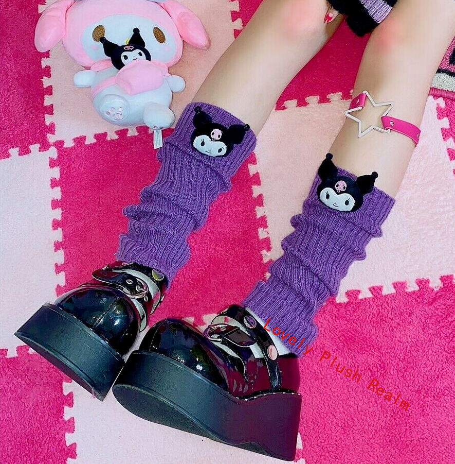 Characters Kuromi Soft Plush Winter Knit Long Sock Purple Leg Warmers