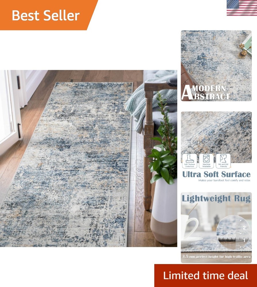 Runner Rug 3x10 Washable Modern Rug Abstract Hallway Runner Blue Multi Print ...