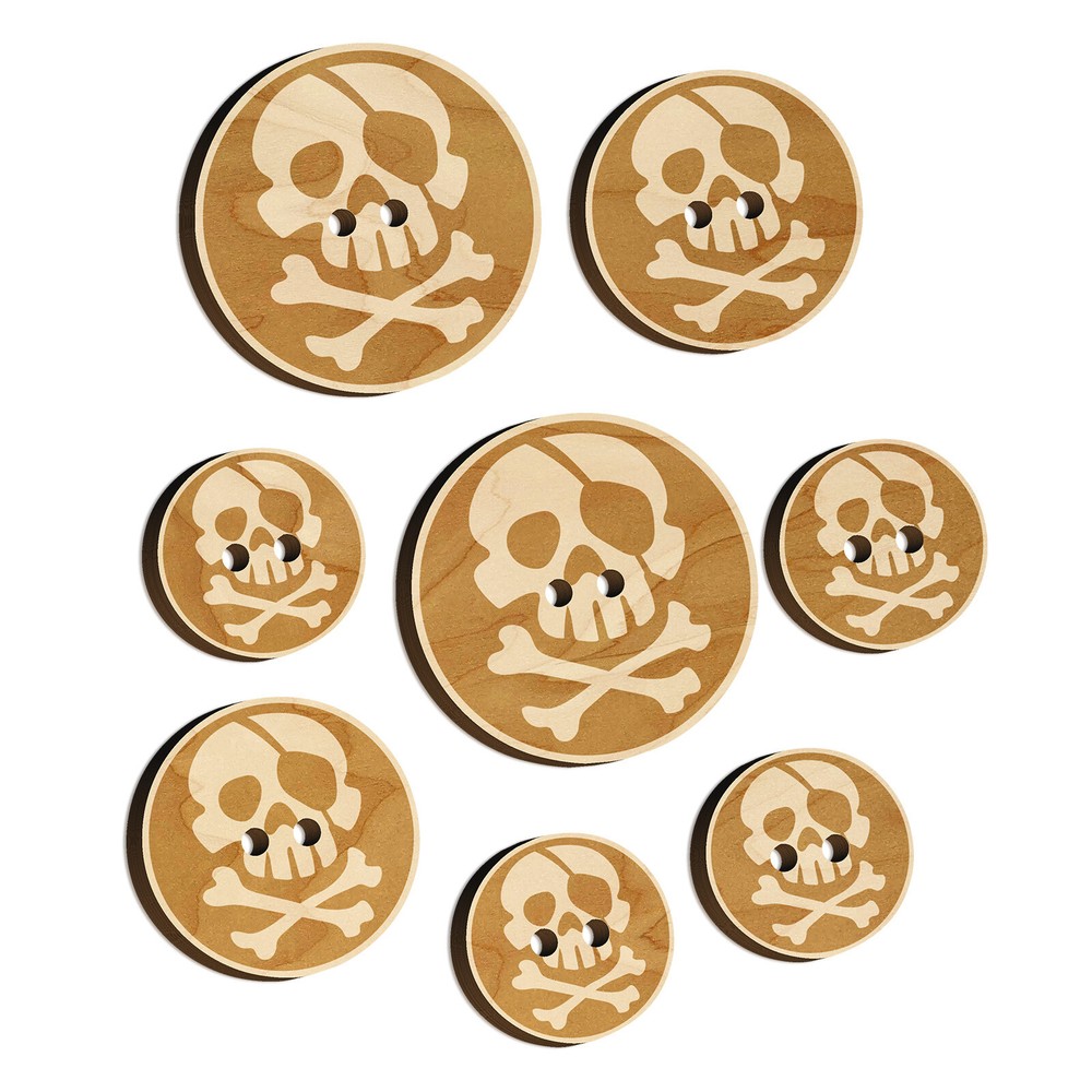 Pirate Skull and Crossbones Jolly Roger Wood Buttons for Sewing Knitting Craft