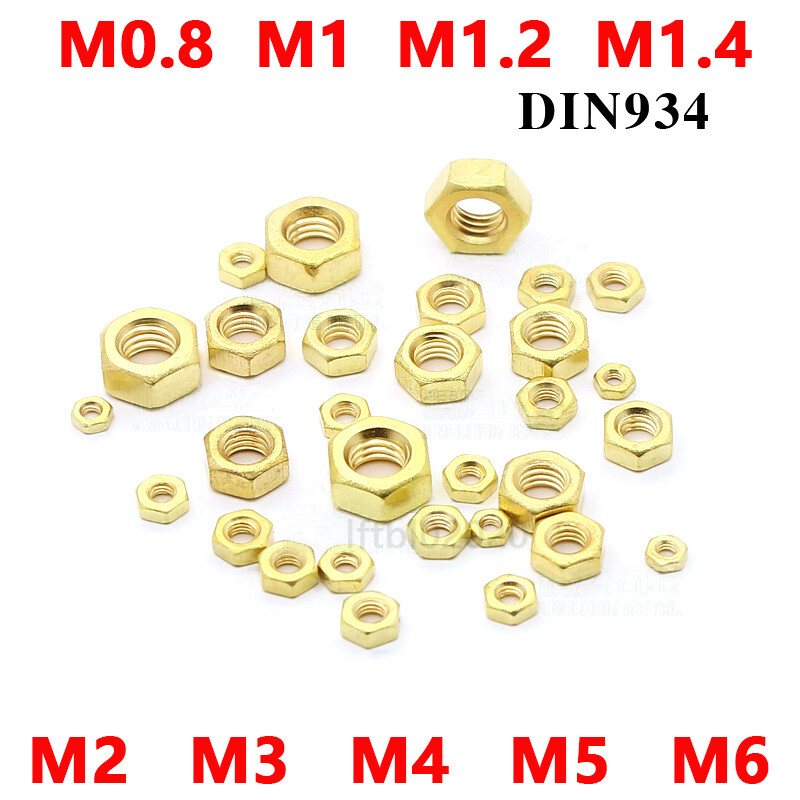 M0.8 M1 M1.2 M1.4 M2 M2.5 M3 M4 M5 M6 BRASS NUTS HEX FULL NUT BRASS - DIN 934