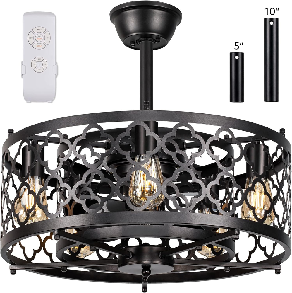 21In Industrial Bladeless Caged Ceiling Fan with Lights and Remote