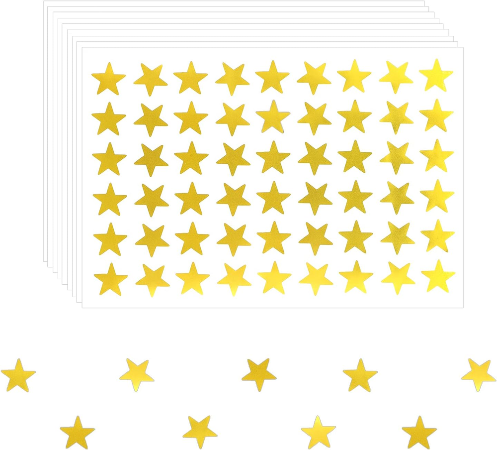 1080Pcs Gold Star Stickers, Small Metallic Removable Star Reward Stickers for Ki