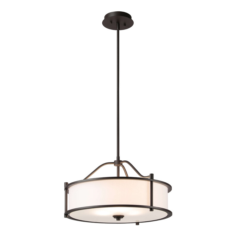 Bronze Chandelier 18 inch 3 Light Pendant Light with Fabric Shade and Glass