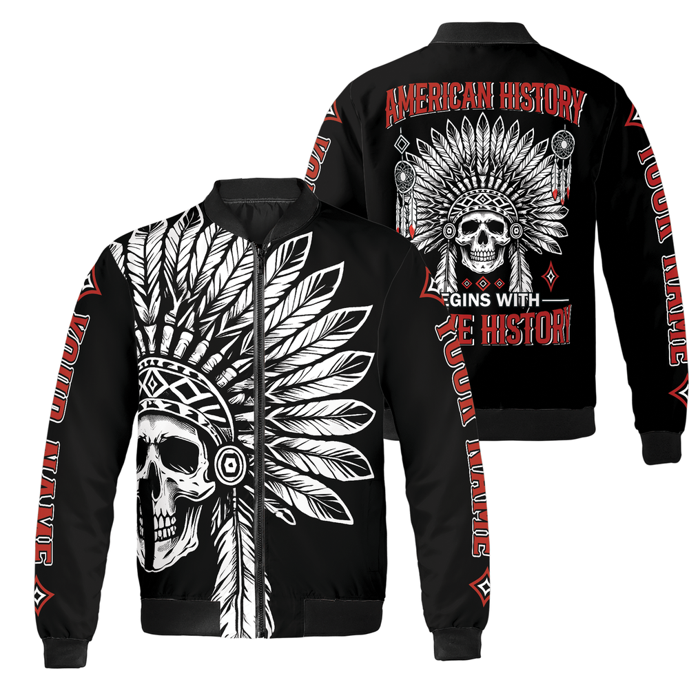 Custom Native American Bomber Jacket Tribal Zip Up Coat Indigenous Gift-image