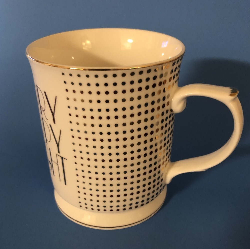 GRACE’S TEAWARE Porcelain Coffee Cup Mug Christmas New Years Gold Polka Dot Fun!