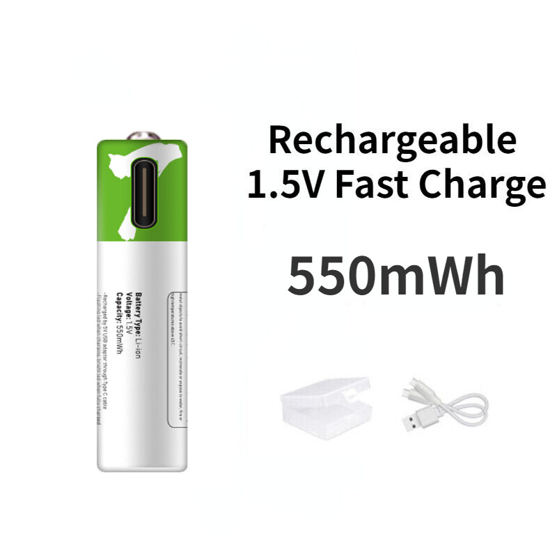 USBLi-ion Rechargeable  AAA Battery Type C Cable 1.5V 750mWh Recycle Fast Charge