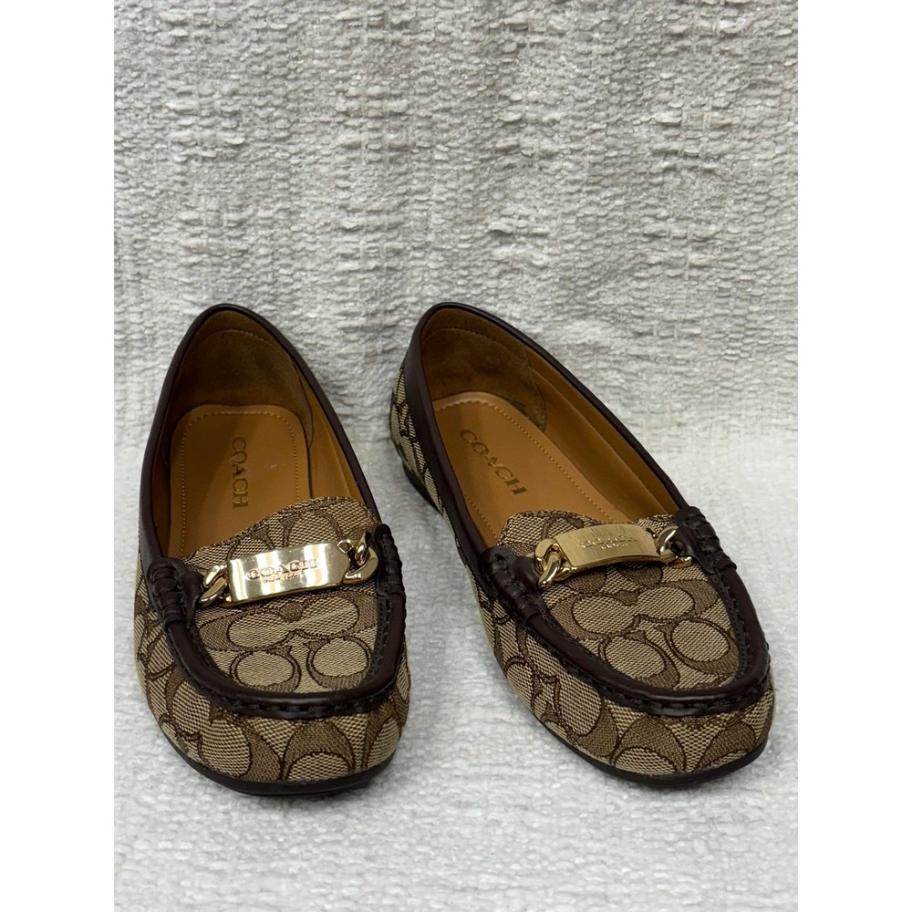 Coach Olive Brown Signature Print Loafers - Women's Size 7 #100486