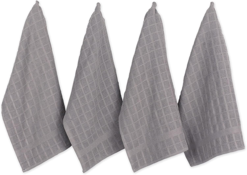 Basic Terry Collection Windowpane Dishtowel Set, 16X26, Graysolid, 4 Piece