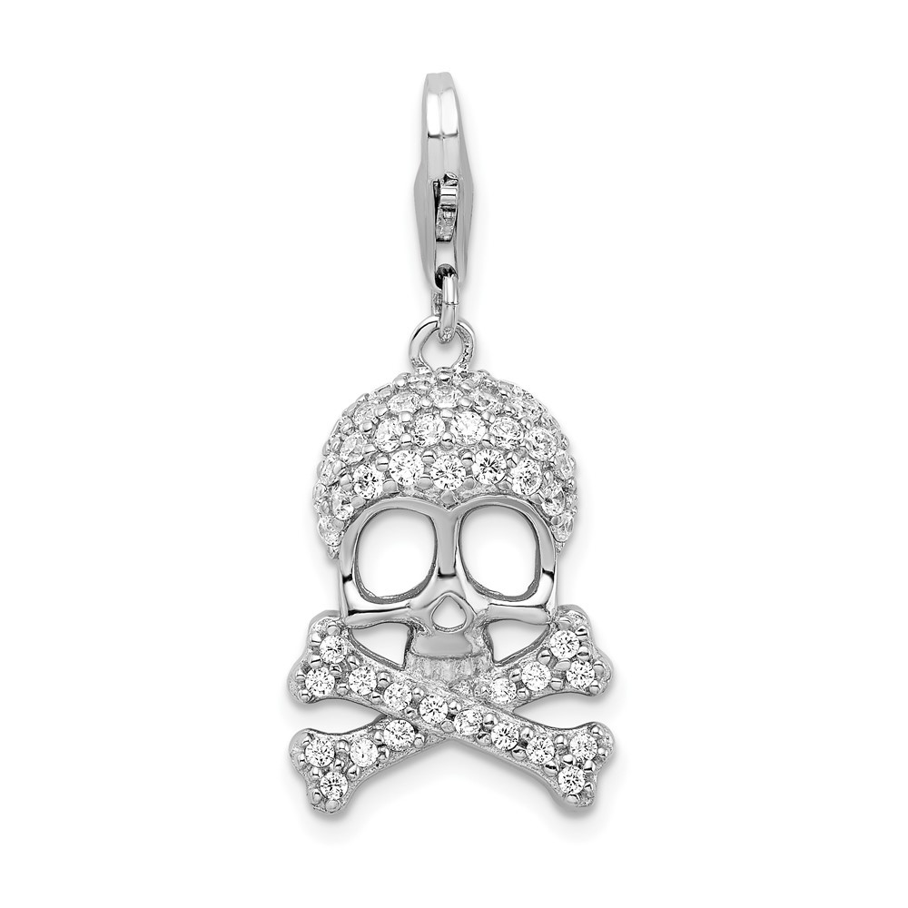 Sterling Silver Cubic Zirconia Skull and Cross Bones Charm Pendant  2.22gm
