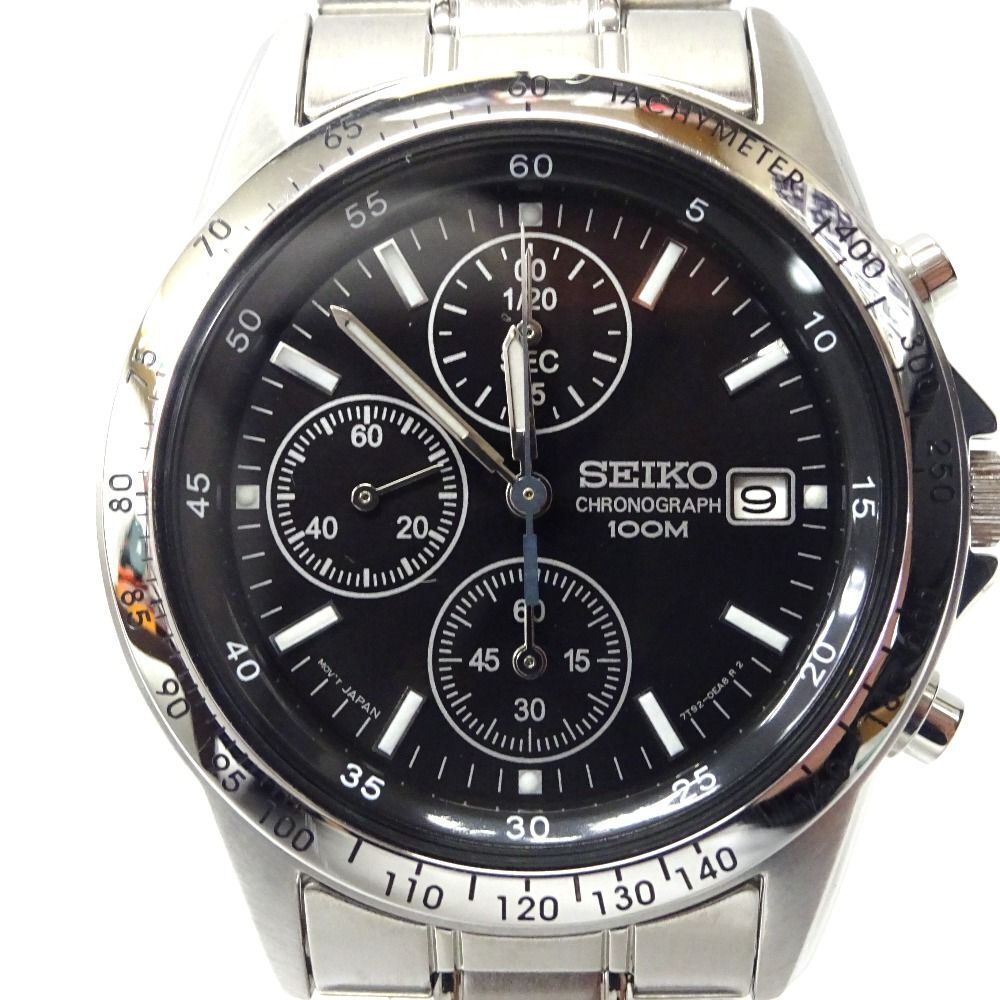 Seiko 7T92-0DW0 Black Dial Mens Chronograph Quartz Watch Japan Used