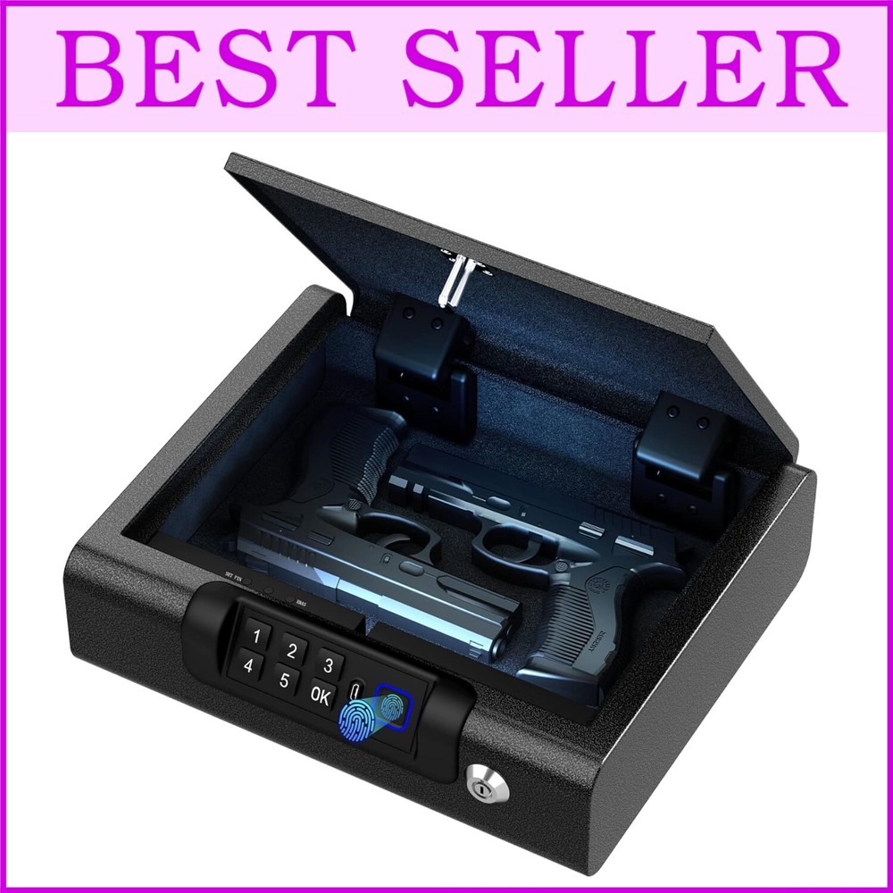 Biometric Gun Safe - Portable & Secure Pistol Storage with 3-Way Unlock Options-image