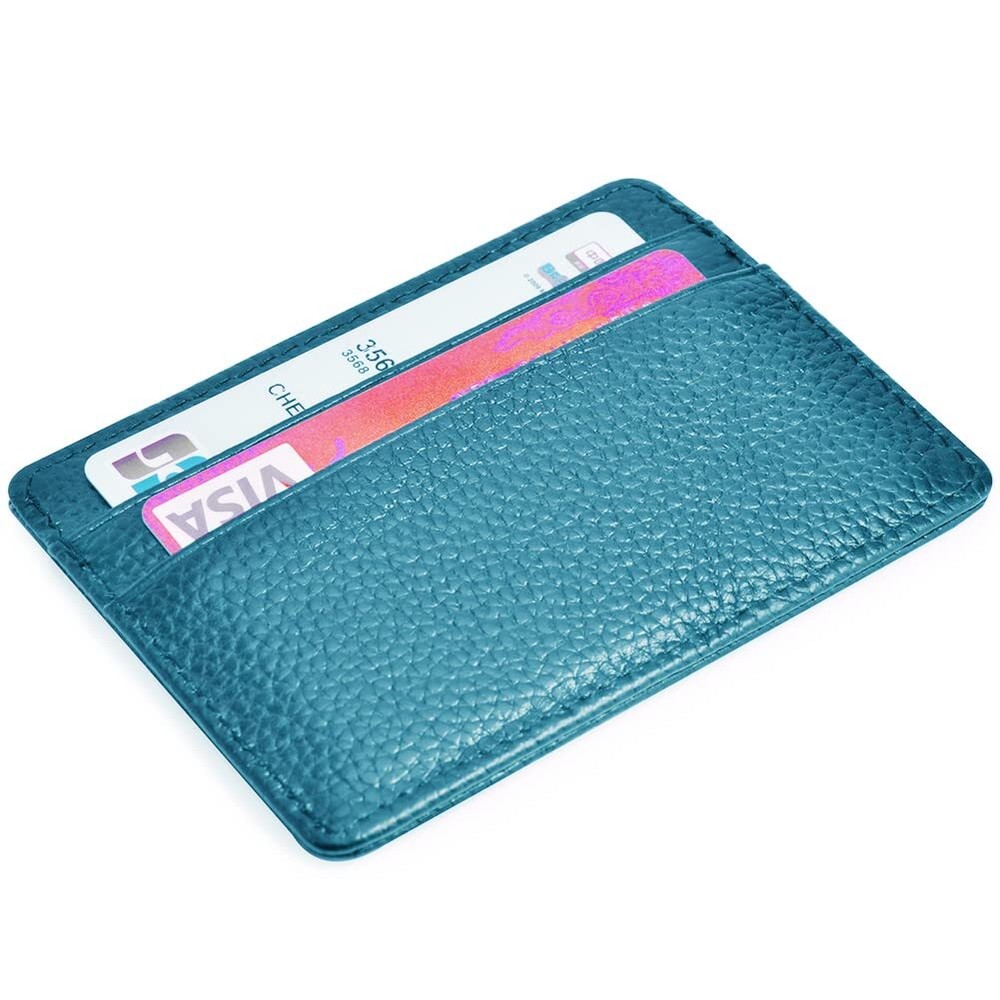 Credit Card Holder Slim Wallet Leather Minimalist Wallet with ID Window (blue)-image