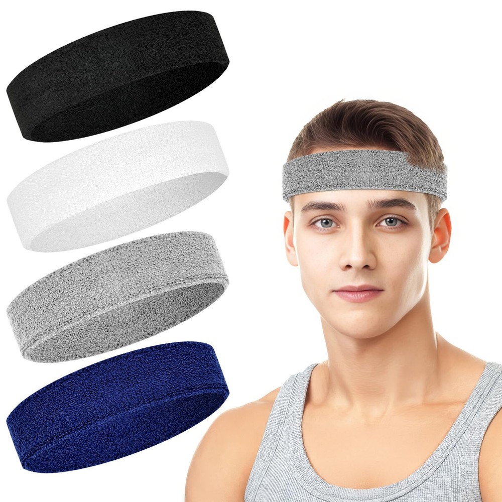 4 Pack Sports Sweat Headbands for Men – Non-Slip Running Hair Bands