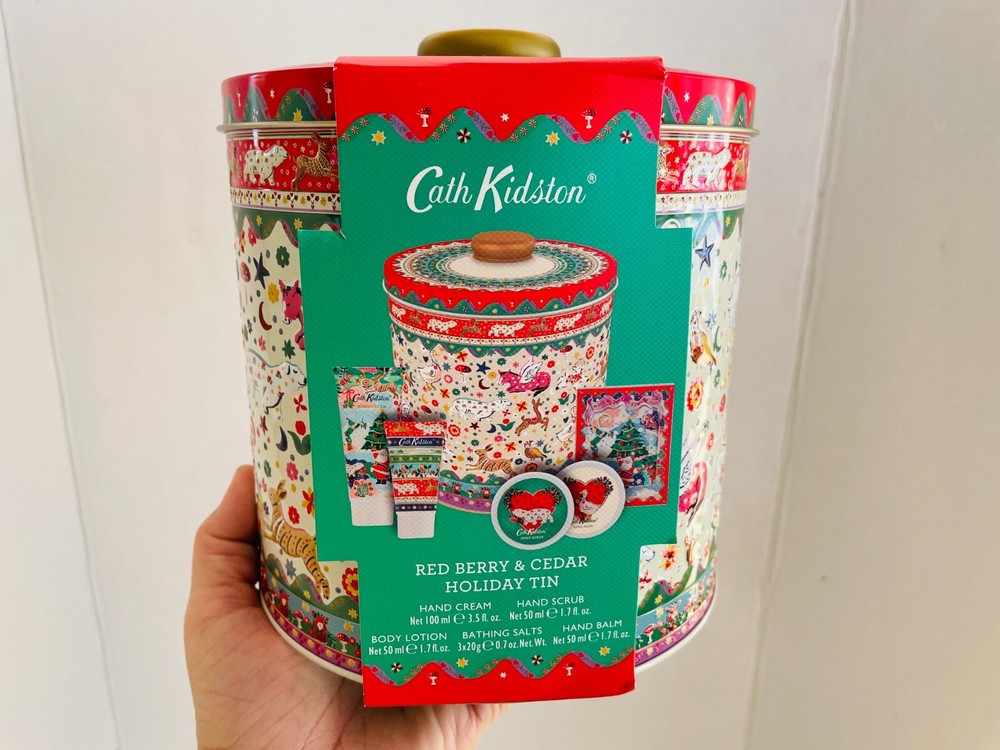 CATH KIDSTON NEW Christmas Holiday Tin RED BERRY & CEDAR - 5x Gift Set Lotion