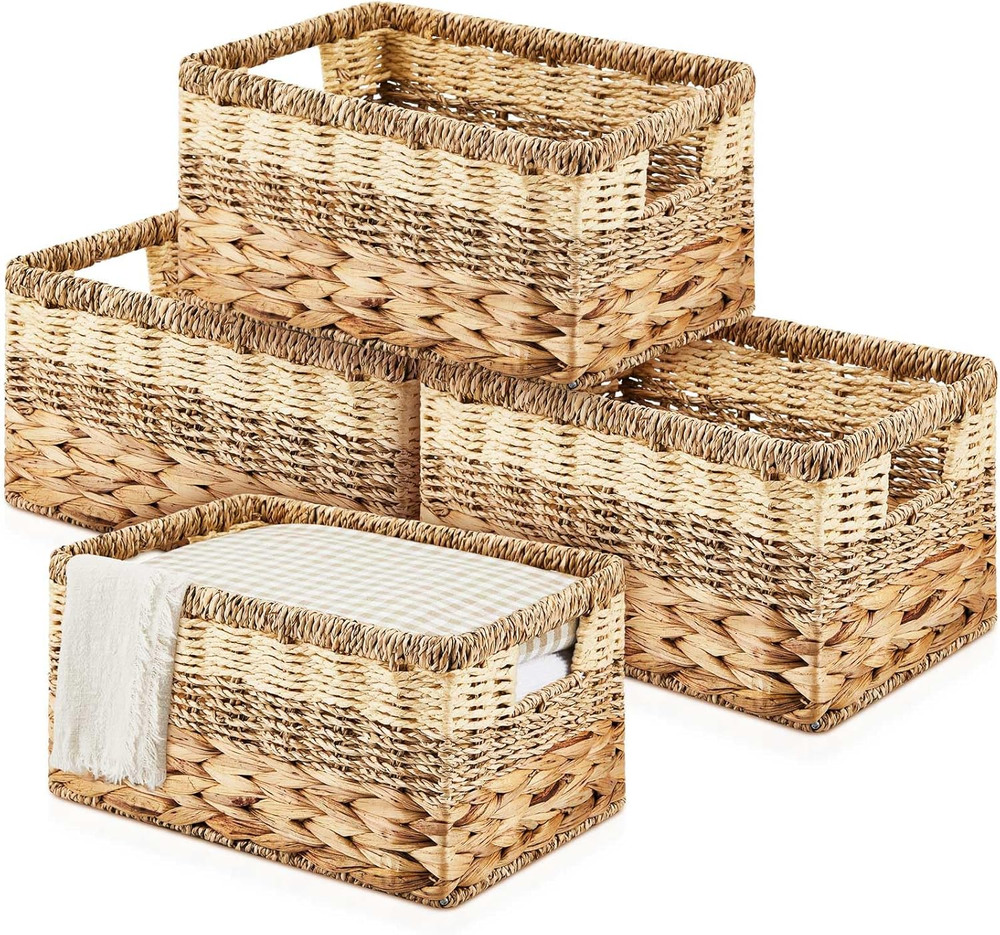 4-Pack Wicker Seagrass Water Hyacinth Woven Storage Baskets for Home Organization