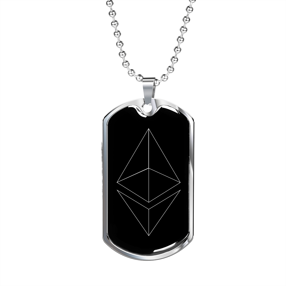 Ethereum Crypto Necklace in Stainless Steel or 18k Gold Dog Tag Style-image
