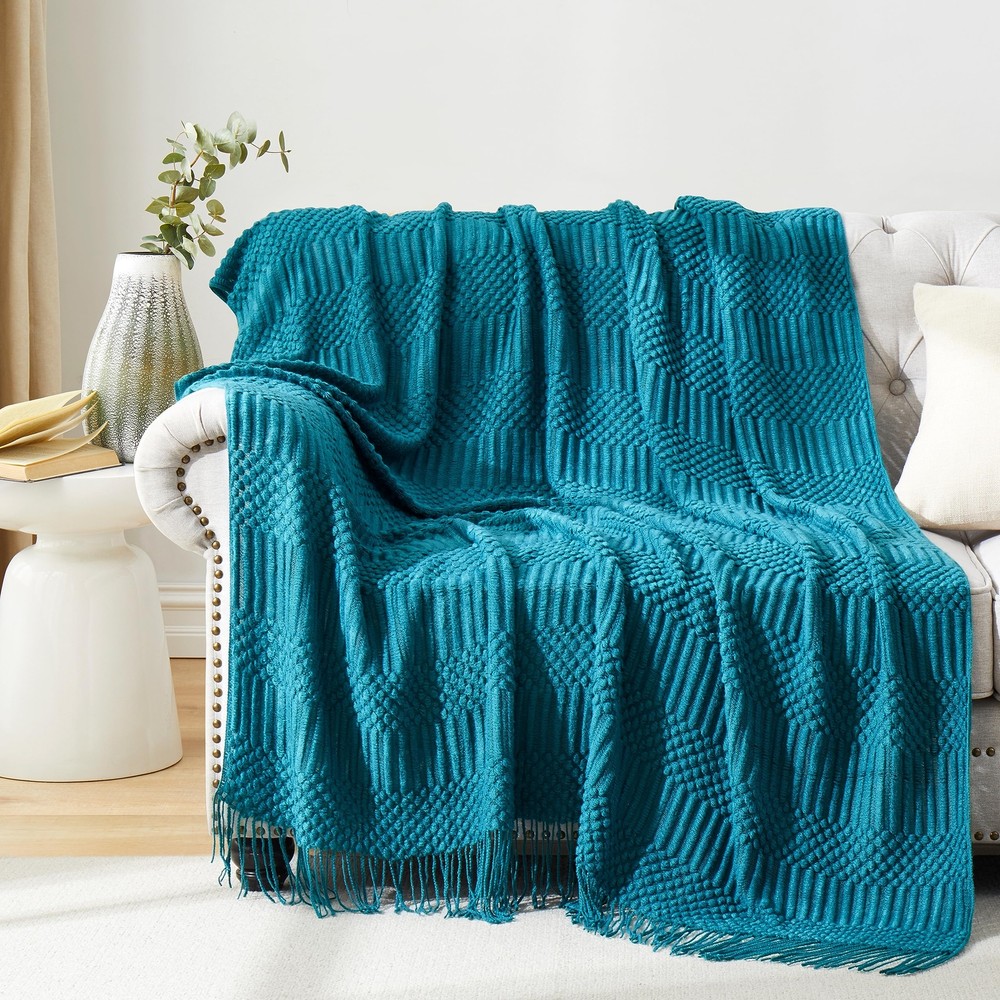 Teal Knitted Decorative Throw Blankets for Couch, Bedroom and Officeroom,Text...