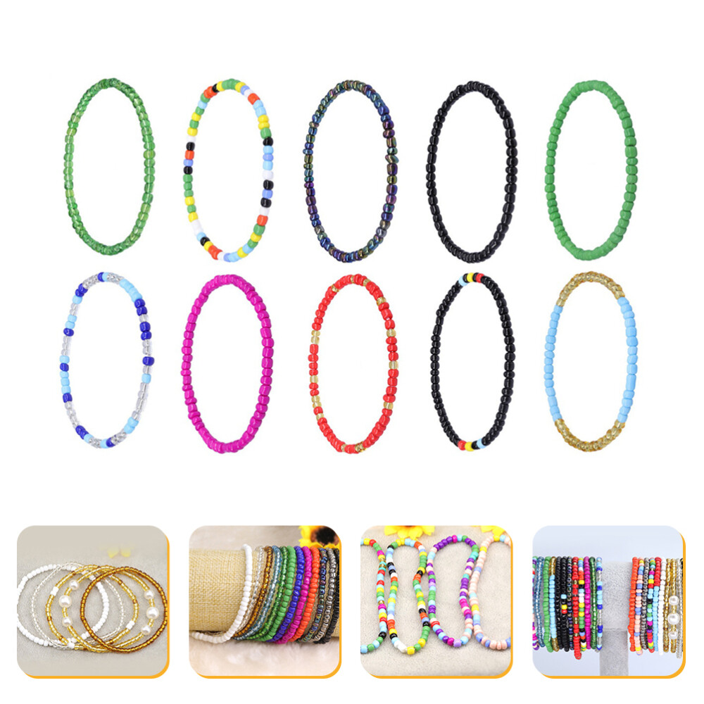 10Pcs Boho Bead Stackable Bracelets stained glass Beaded Ankle Bracelets Rope
