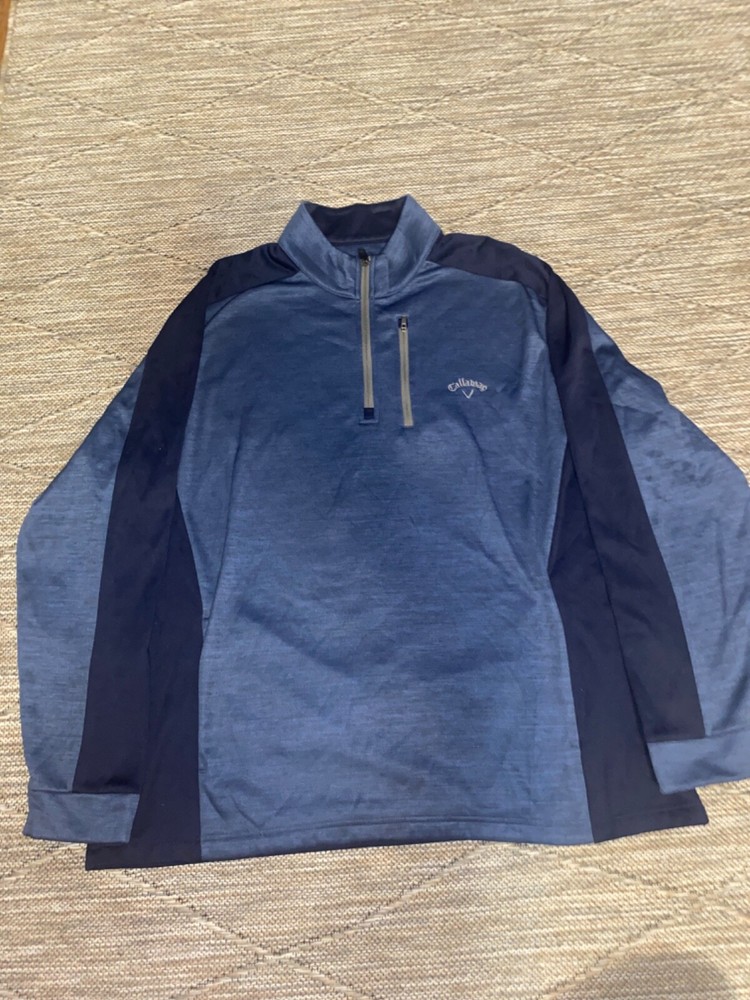Men's Callaway Golf 1/4 Zip Fleece-lined Pullover UPF50 XXL Navy/Heather Blue