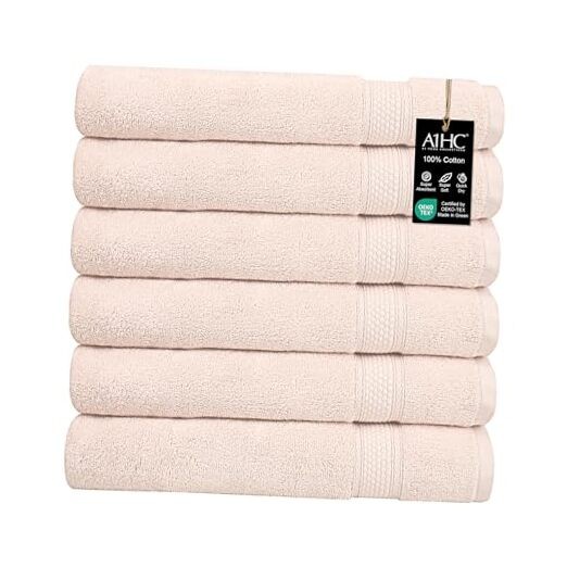 Premium 500 GSM Duet Tech Peach Blush Bath & Hand Towel Set - Pack of 6 (16x28)