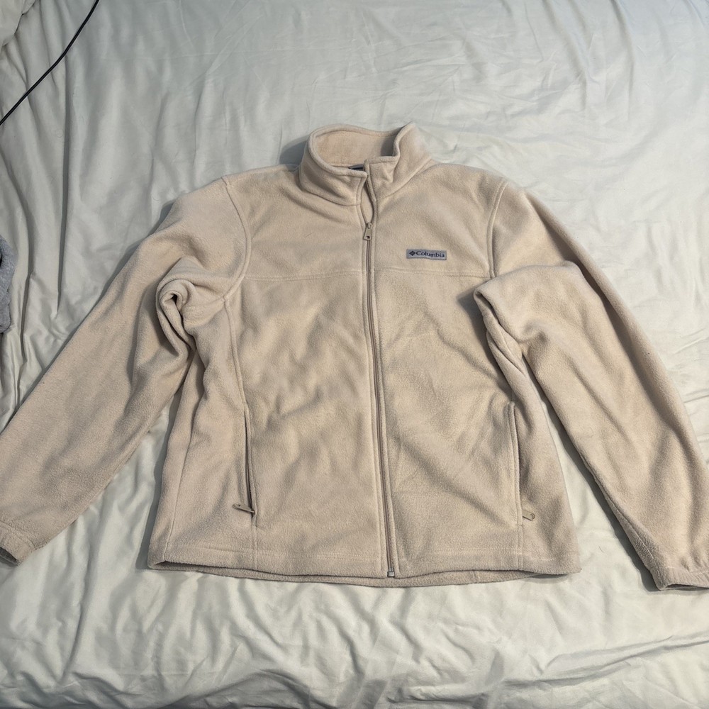 Men's Columbia Fleece Jacket Size M - Lightweight Beige Full-Zip Outdoor Coat
