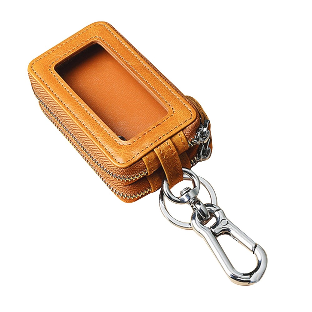 Genuine Leather Car Keychain Holder with Double Zipper Wallet Purse