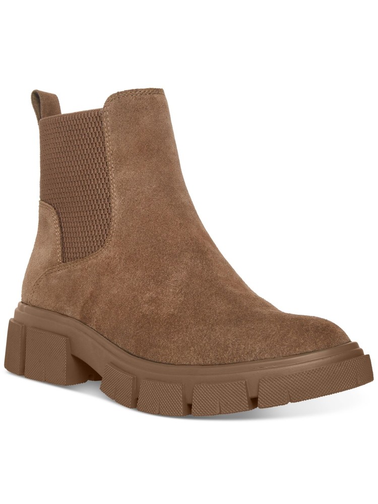 AQUA COLLEGE Womens Dark Taupe Beige Back Pull-Tab Priya Suede Booties 9.5 M