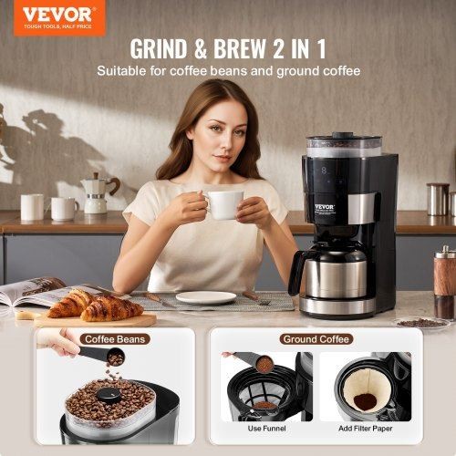 8-Cup Drip Coffee Maker with 3 Brew Strength Settings for Custom Flavor
