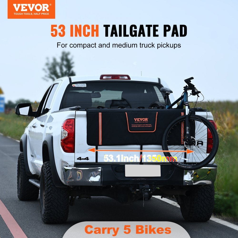 53 Inch Bike Tailgate Pad Protector for Pickup Trucks 5-Bike Capacity Cover
