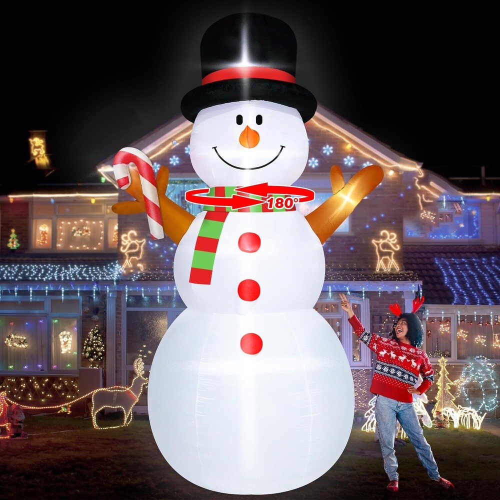 10FT Giant Animated Christmas Inflatable Snowman with Shaking Head Outdoor Bl...