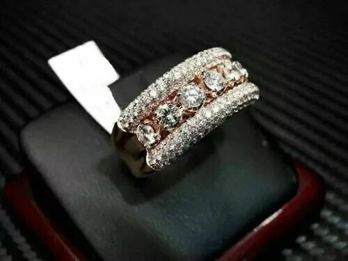 3.00 CT Round Cut Moissanite Engagement Band Ring Men's 14K Rose Gold Plated