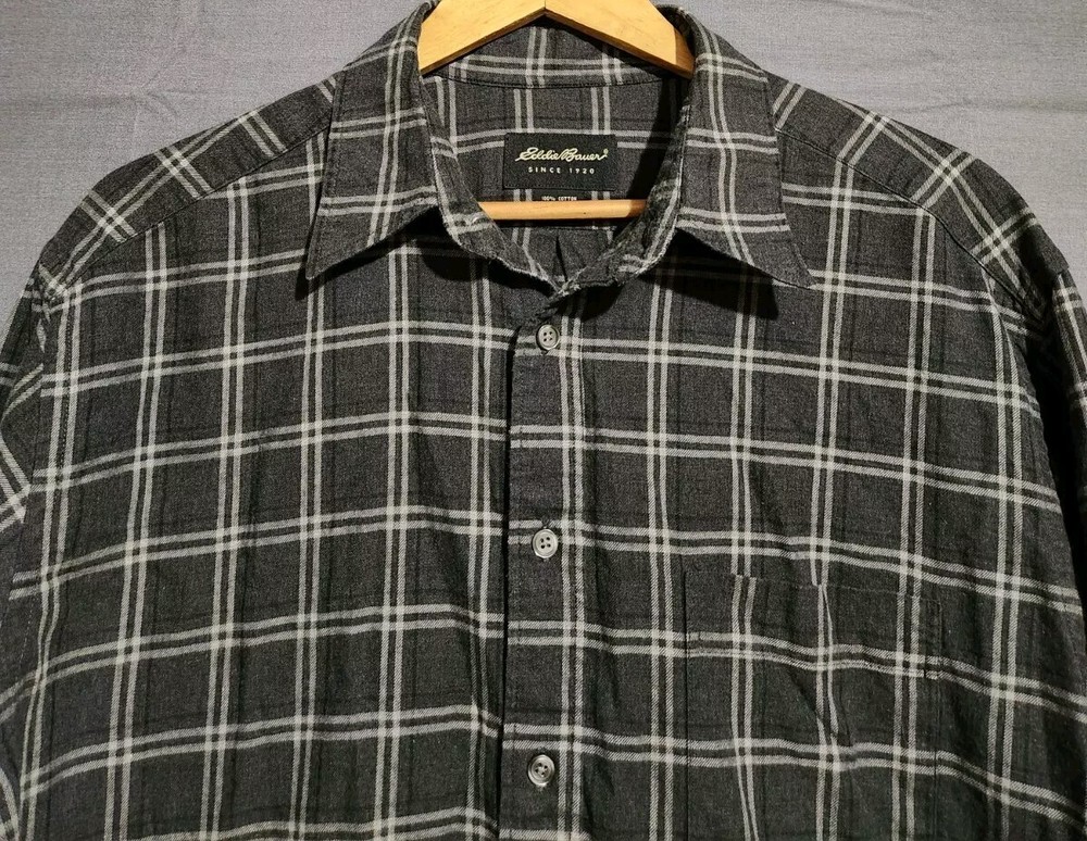 Eddie Bauer Shirt Mens L Lightweight Plaid Long Sleeve Cotton Flannel Hiking