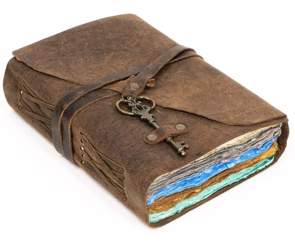 Vintage Handmade Leather Bound Journal 7x5 Multi Paper Genuine Leather