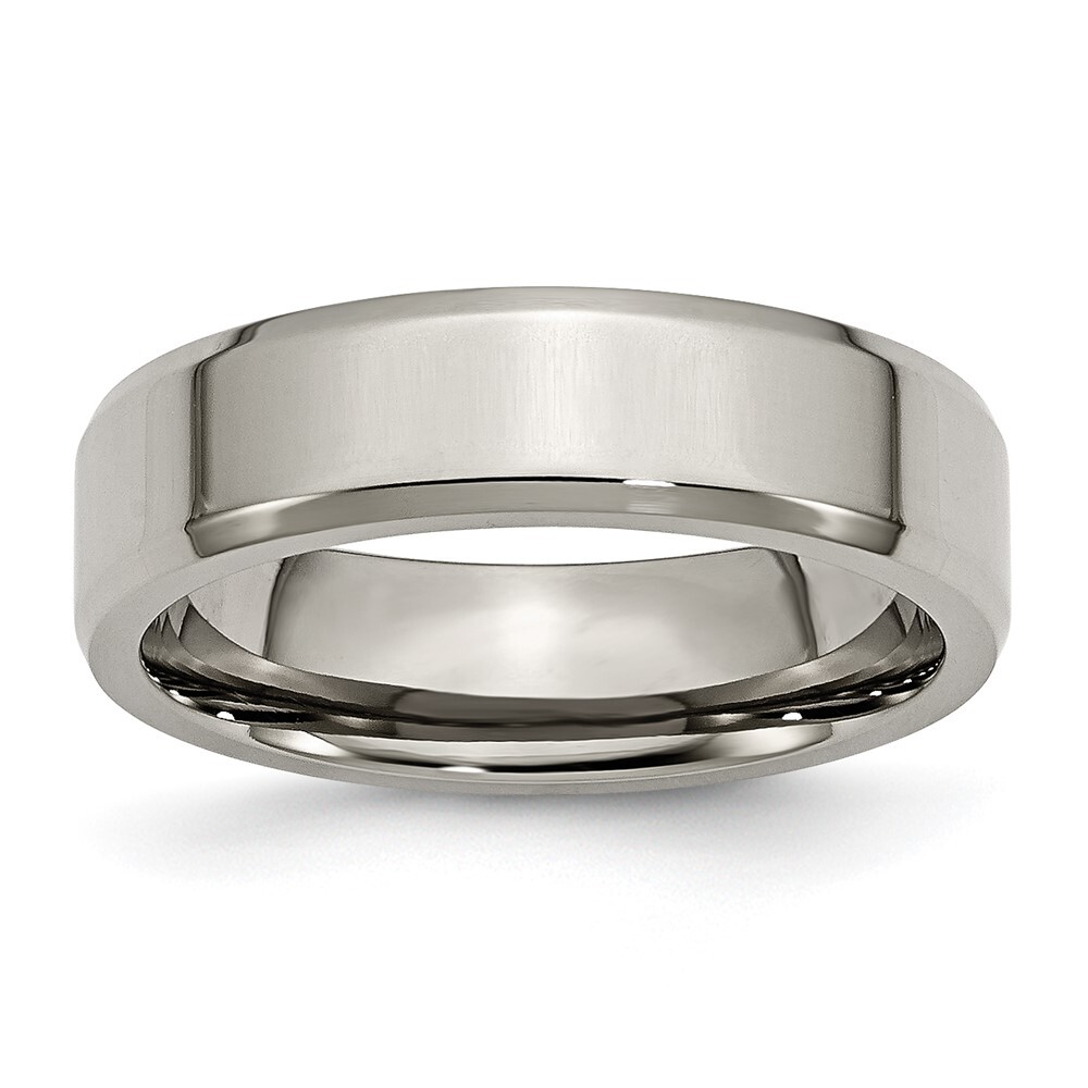 Titanium Polished 6mm Beveled Edge Band Ring Size 5 for Men 3.66gm