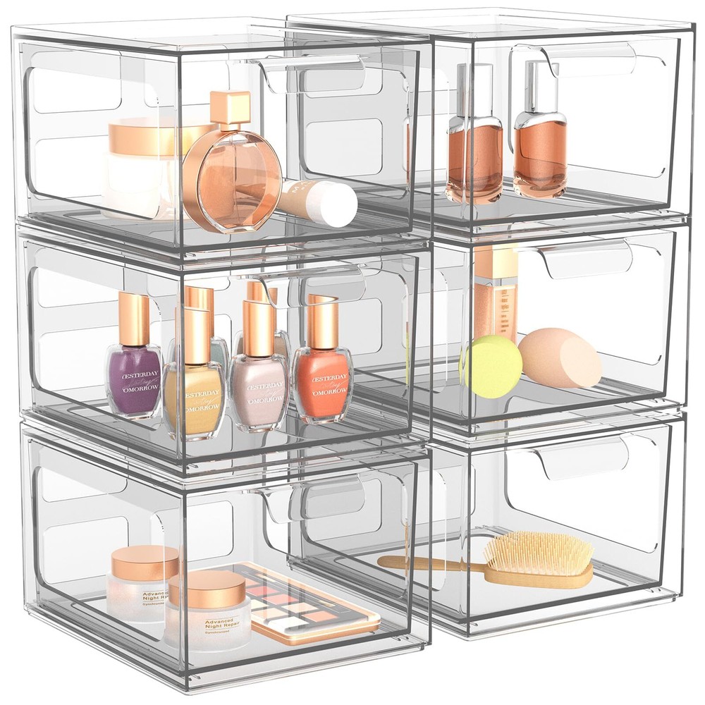 6 Pack Stackable Plastic Makeup Organizer Drawers, Acrylic Organizers, Clear ...